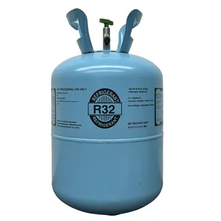 A single refrigerant gas cylinder standing upright against a plain background, shown from the front.
