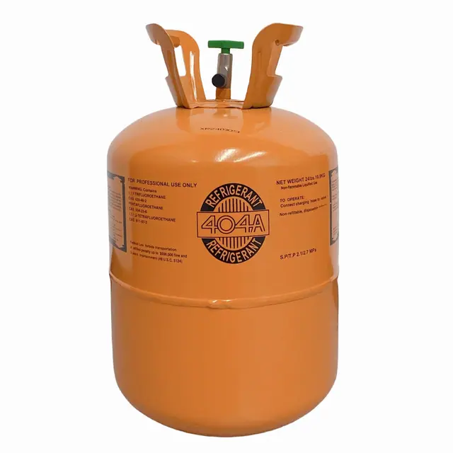 A 24 lb refrigerant cylinder holding R-404A.