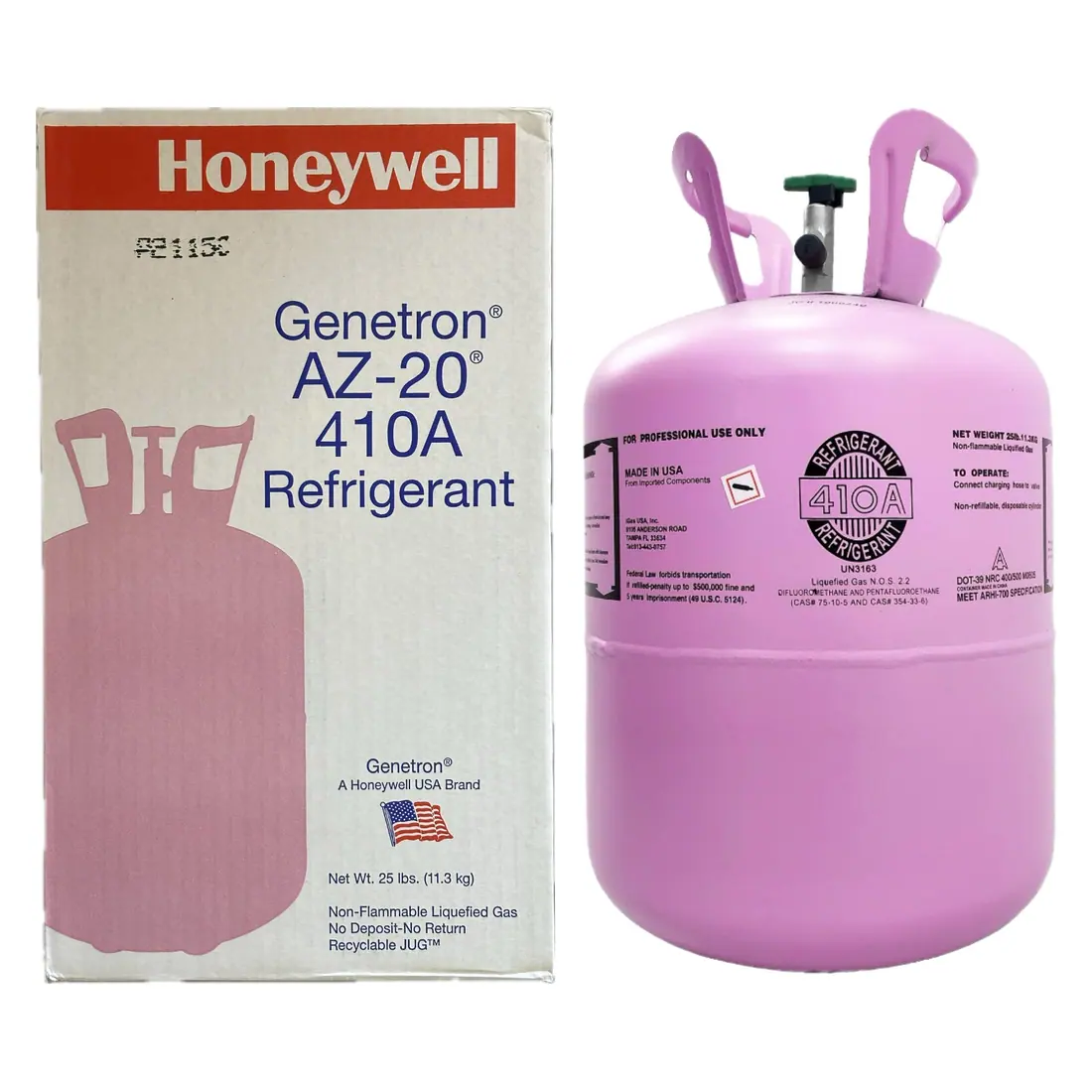 25 lb cylinder of virgin sealed Honeywell R-410A refrigerant