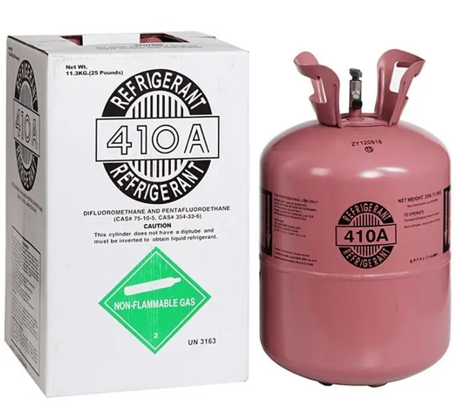 25 lb cylinder of virgin sealed R-410A refrigerant with its carton