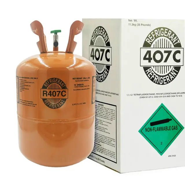 10 refrigerant gas cylinders, 25 lb each, R-407C, 250 lb in total.