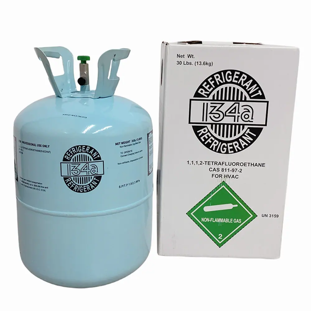 Five 30 lb refrigerant cylinders of R-134a shown together as one pack.