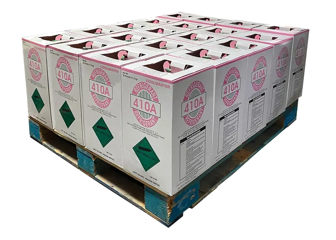 Half pallet of twenty 25 lb R-410A refrigerant cylinders