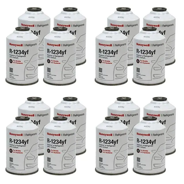 Sixteen 8 oz cans of Honeywell R-1234yf refrigerant