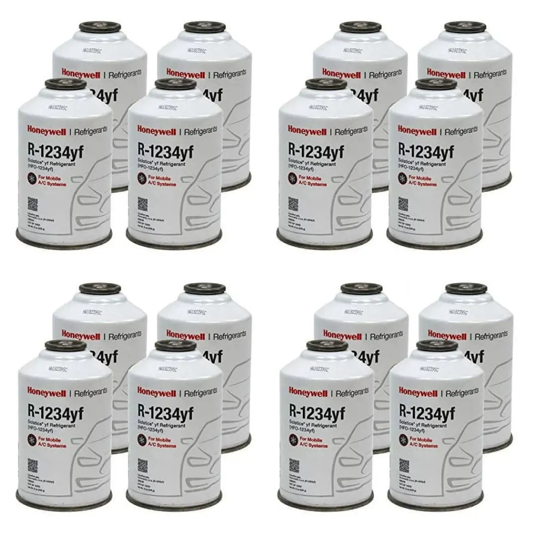 Sixteen 8 oz cans of Honeywell R-1234yf refrigerant