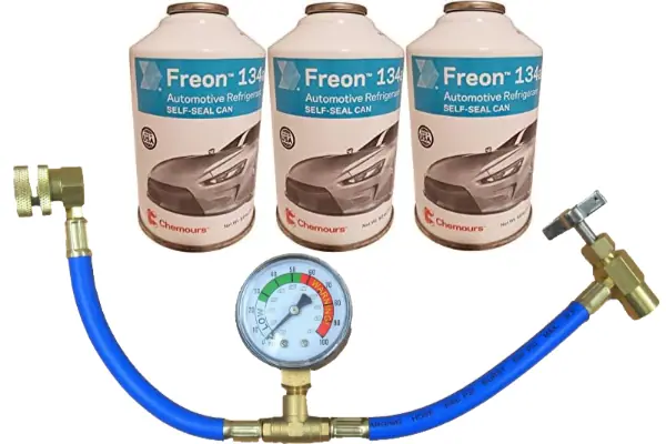 Three 12 oz self-sealing cans of R-134a refrigerant